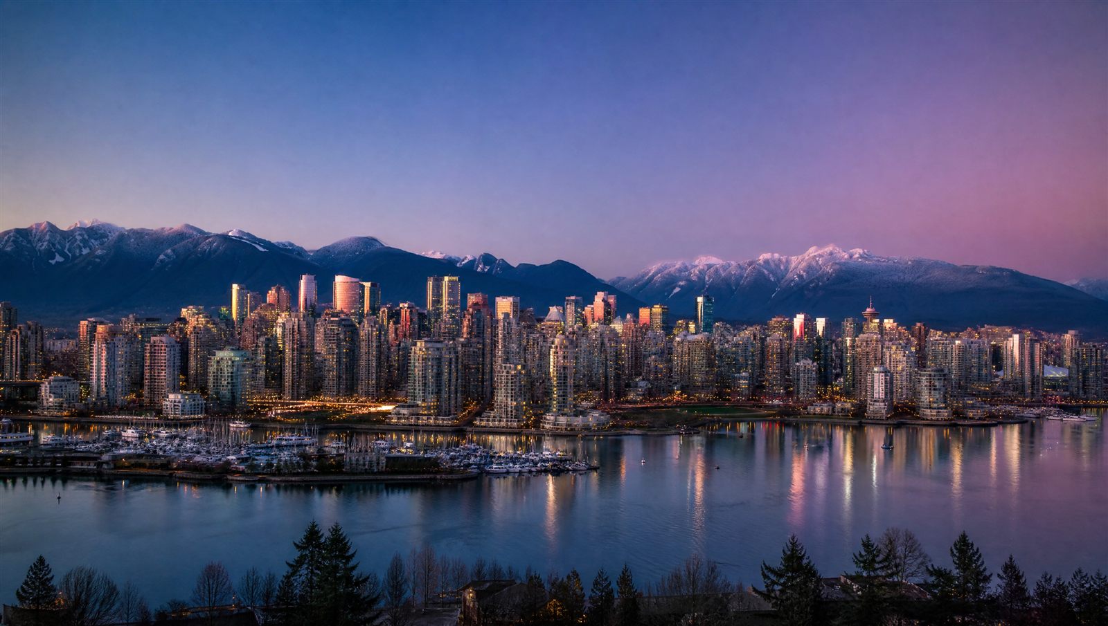 Vancouver skyline with mountains and harbour